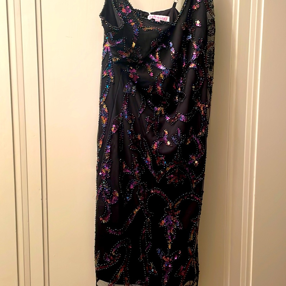 PromGirl black iridescent cocktail dress size medium, new with tags.